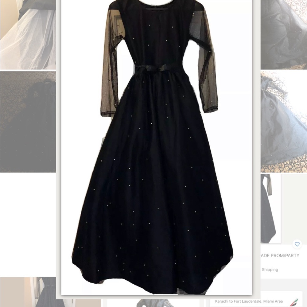 Prom/Ball gown -Black net with pearls